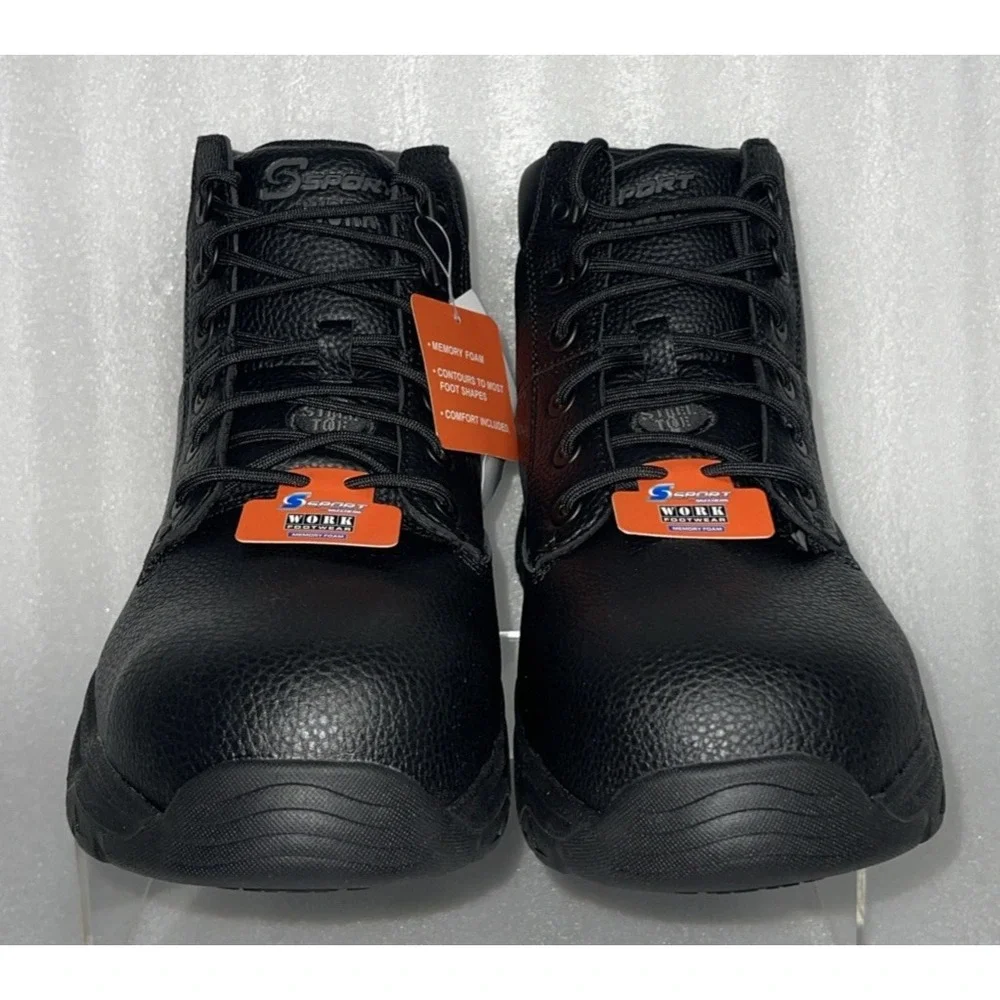 S‎ Sport By Skechers Elton Black Steel Toe Leather Work Boots Men's Size 13 NEW